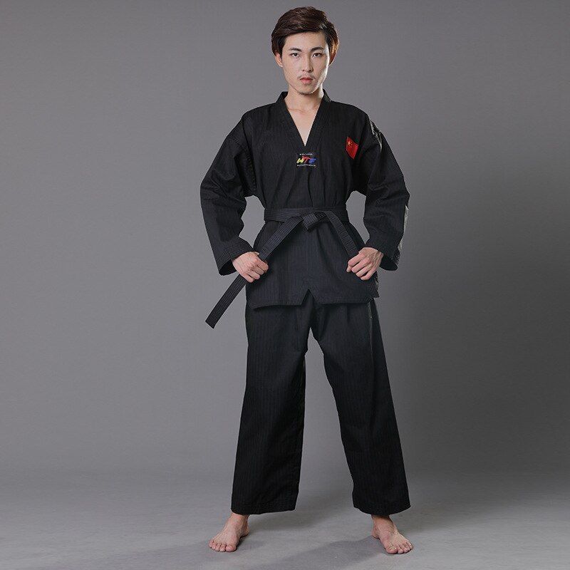 Black Karate Uniform with Waistband Belt Taekwondo Suit For Adult Children Women Men Kung Fu Training Gym Clothes: XXXL-180