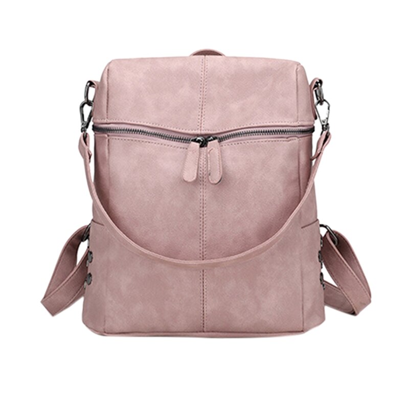 Mochila De cuero de para mujer, impermeable, de piel sintética, con cremallera, informal, para mujer, bolso de hombro para Adolescente, mochila escolar: pink