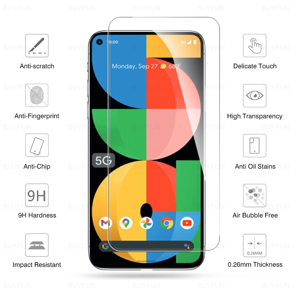 4Pcs Full Cover Protective Tempered Glass Film For Google Pixel 5a 5G Phone Screen Protector Glass For Goo Gle Pixel5a 6.34 inch
