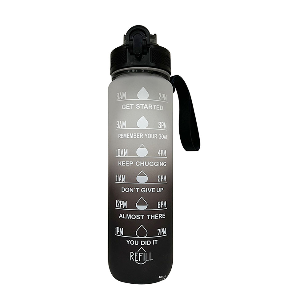 1L Große Kapazität Wasser Flasche Stroh Tasse Kunststoff Wasser Tasse Zeit Skala Matt Outdoor Sport Student Paar Tasse Wasser Flaschen: 01