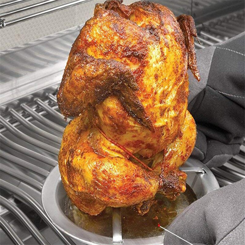 Folding Stainless Steel Vertical Poultry Turkey Chicken Roaster Rack with Roasting Pan for Oven or Barbecue FEA889