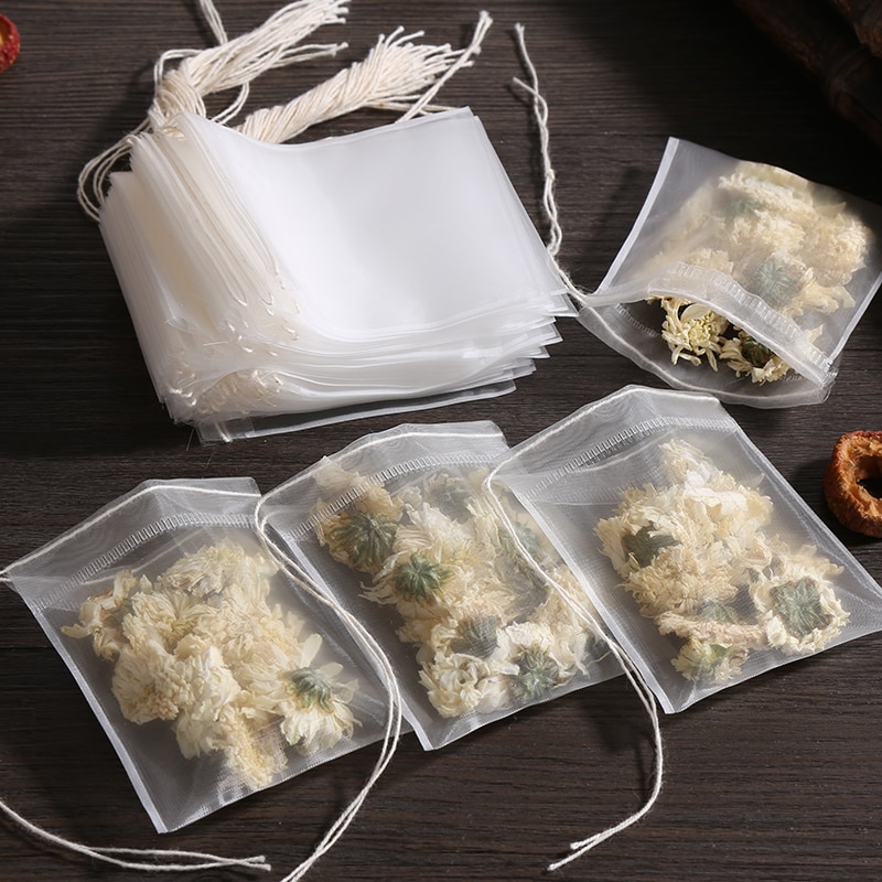 transparent Teebeutel leer Tee Taschen Nylon Tee Filter Taschen für Gewürz Kraut verlieren Lebensmittel Einweg Tee taschen mit Schnur Heilen dichtung