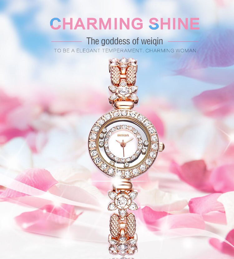 Top Brand Luxury Crystal Rhinestone Ladies Watch Stainless Steel Dial Waterproof Quartz Ladies Bracelet Watch