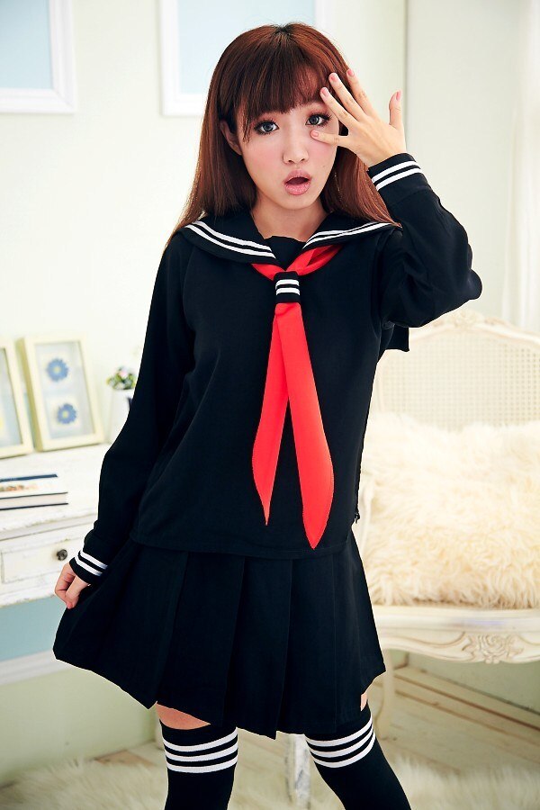 modelsJK Japanese School sailor uniform school class navy sailor school uniforms for girls suit / Set: 2 / XL