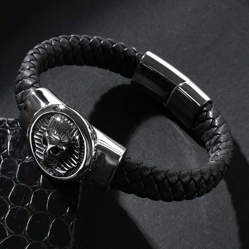 Trendy Egypte Schedel Armband Lederen Rvs Eenvoudige Bangle Mannelijke Collocatie Punk Manchet Sieraden
