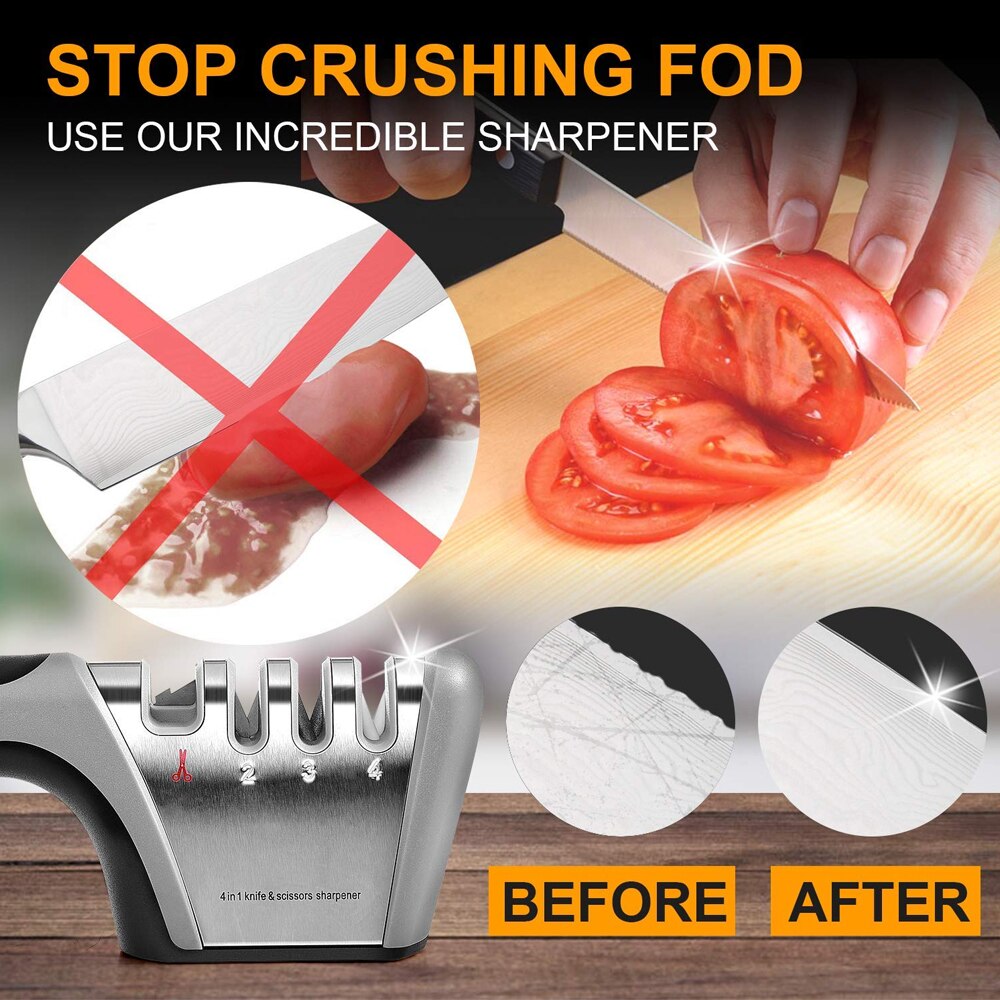 Knife Sharpener 4 in 1 Scissors Knife Sharping Tool Diamond Coated Ceramic Rod Knife Shears and Scissors Stainless Steel Blades