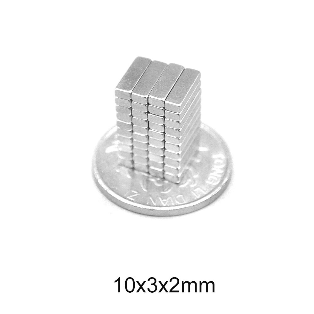 20 ~ 1000 stk. 10 x 3 x 2 mm stærke neodymmagneter tykkelse 2mm blok permanentmagnet 10 x 3 x 2mm kraftige magnetiske magneter 10*3*2 mm