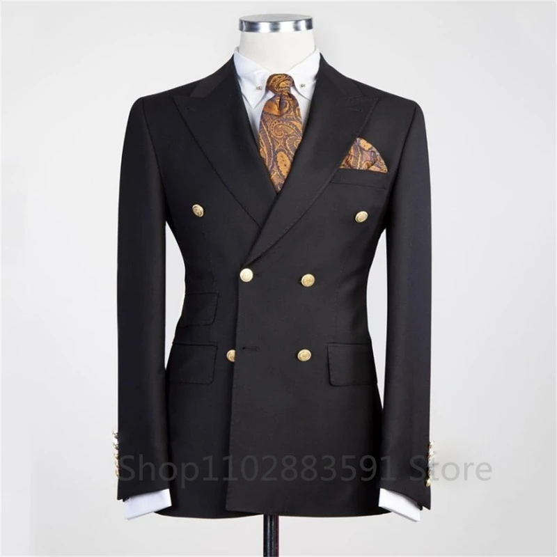 Traje de doble botonadura para hombre, Blazer informal ajustado con solapa de pico, Blazer individual, vestido de novio de boda de negocios,: M / Negro