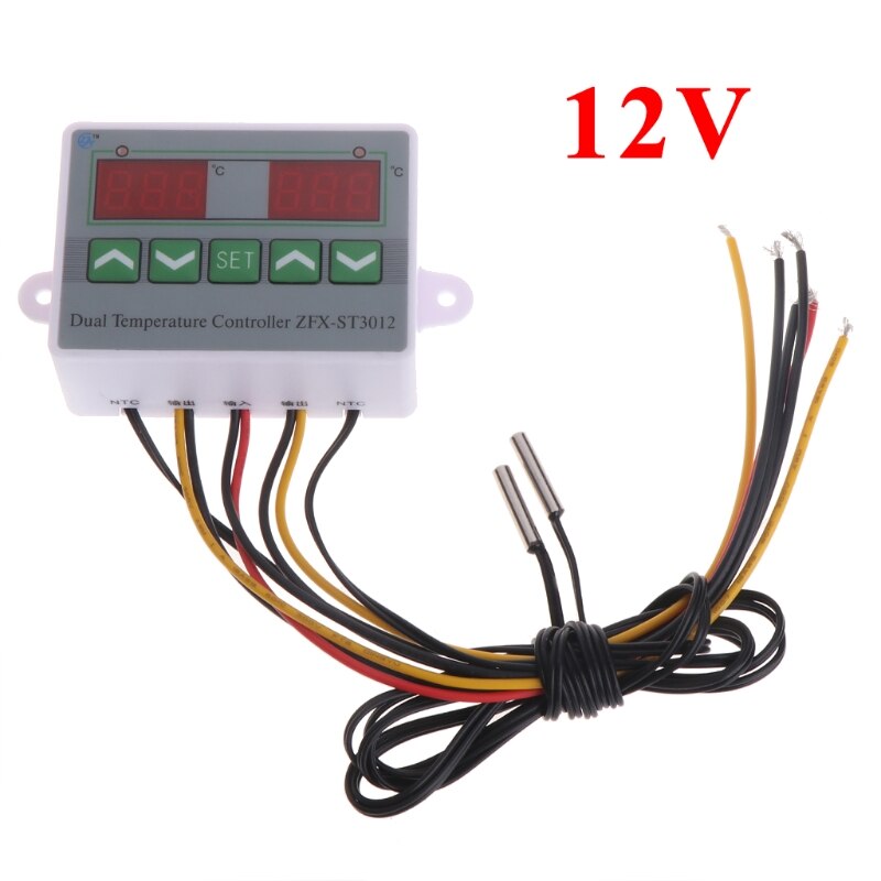 220V 12V Digital Dual Temperature Controller Thermostat Incubator Dual Probe