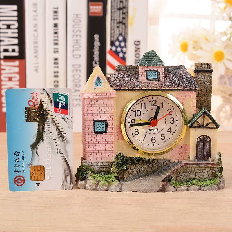 Antique Roman Era Old House Villa Castle Alarm Clock Living Room Pendulum Clock Crafts Home Decor Supplies