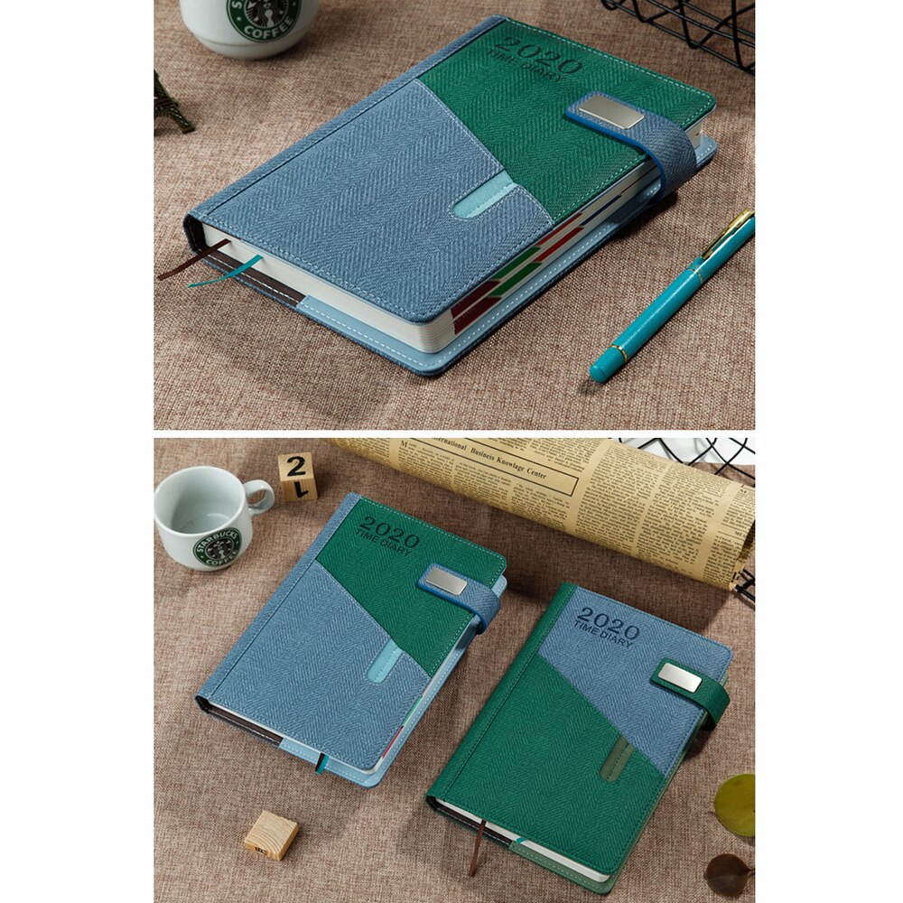 365 Days Month Schedule Notebook Imitation Leather A5 Planner Diary Stationery for Man Woman Student (Dark Green)