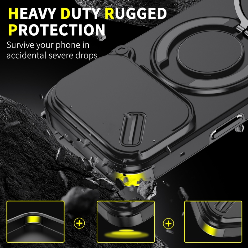 luxe360 ° Ring Standhouder Magneet Telefoonhoesje voor iPhone 17 Air 17 Pro Max Schokbestendige Slide Camera Protecto Cover