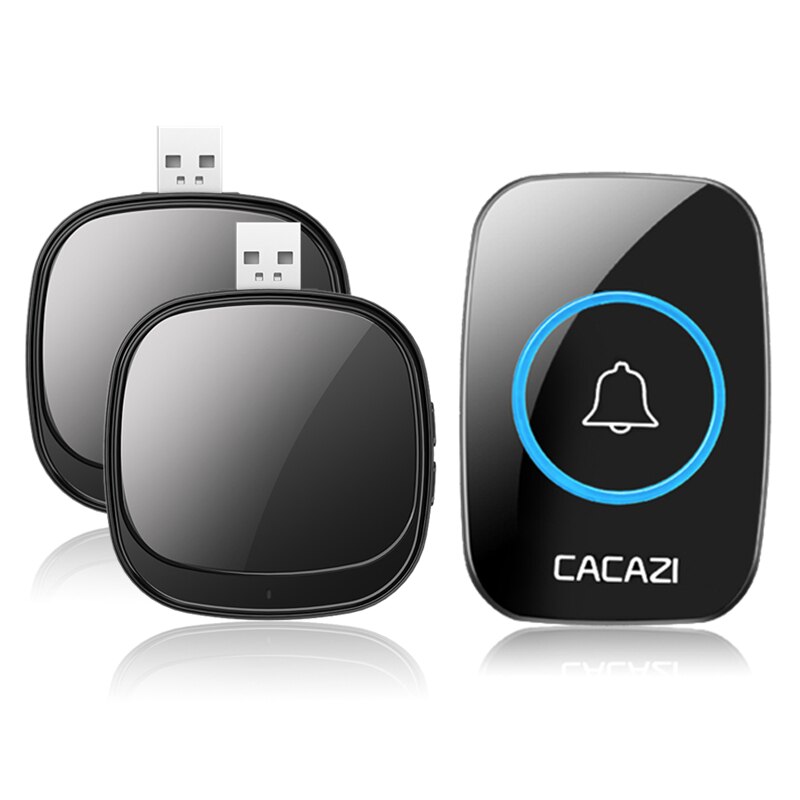 CACAZI Wireless Doorbell USB Plug Receiver 150M Remote Battery Call Ring 1 2 3 Button 1 2 3 Receiver Door Bell A01 Black: 1x2 Black