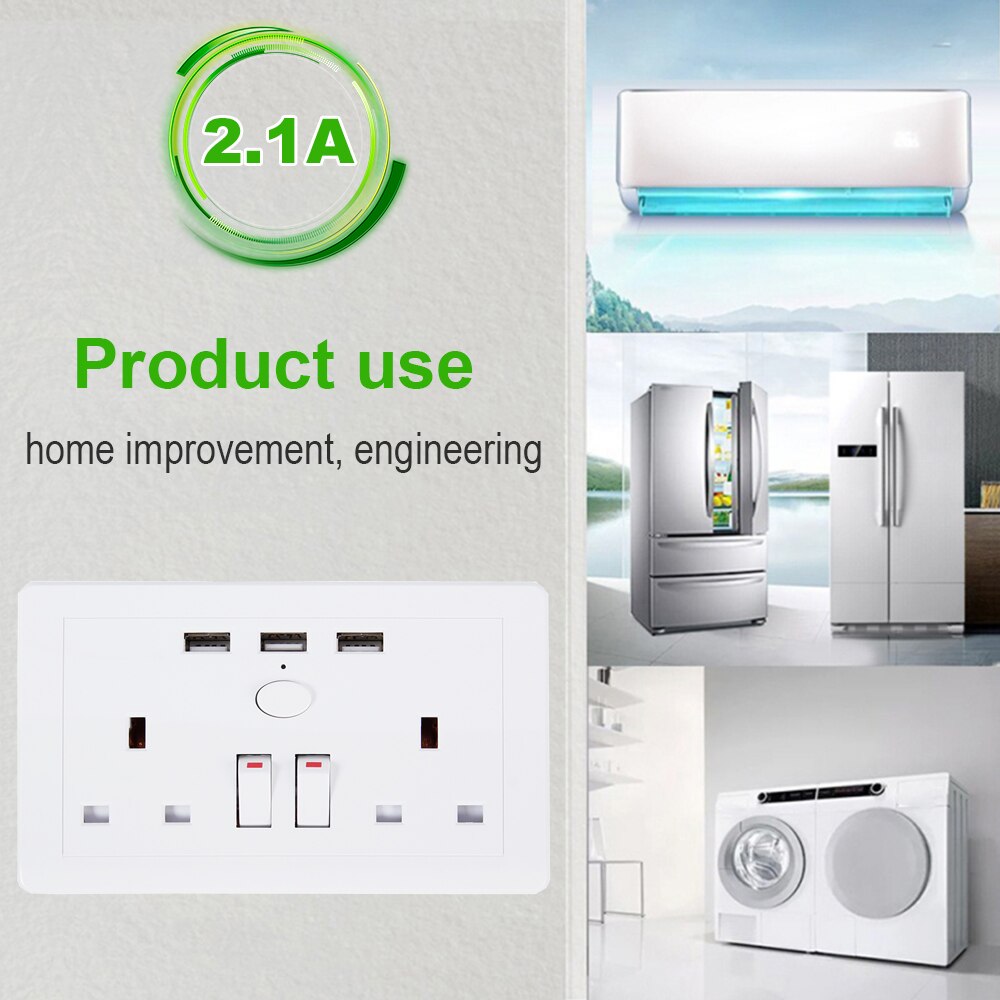 Uk Plug 3USB 2.1A Stopcontact Stopcontact Dubbele Ac Outlet Charger Poort Met Onafhankelijke Schakelaar Veiligheid Deur Muur Plaat outlet