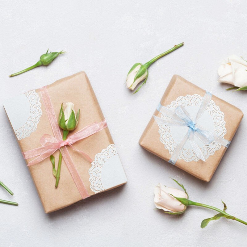 Posavasos de encaje redondo blanco, mantel individual de papel con encaje para pastel, tapetes, embalaje de de boda para mesa de Navidad y cumpleaños, decoración artesanal, 100 Uds.