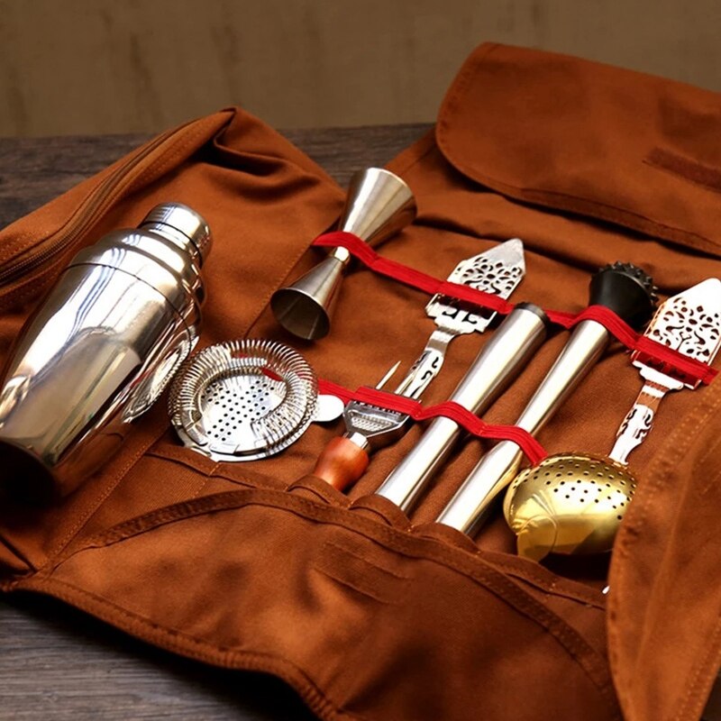 Bar Bartender Carrying Bag Bartender Canvas Toolkit Pack Bar Tools Cocktail Shaker Set Storage