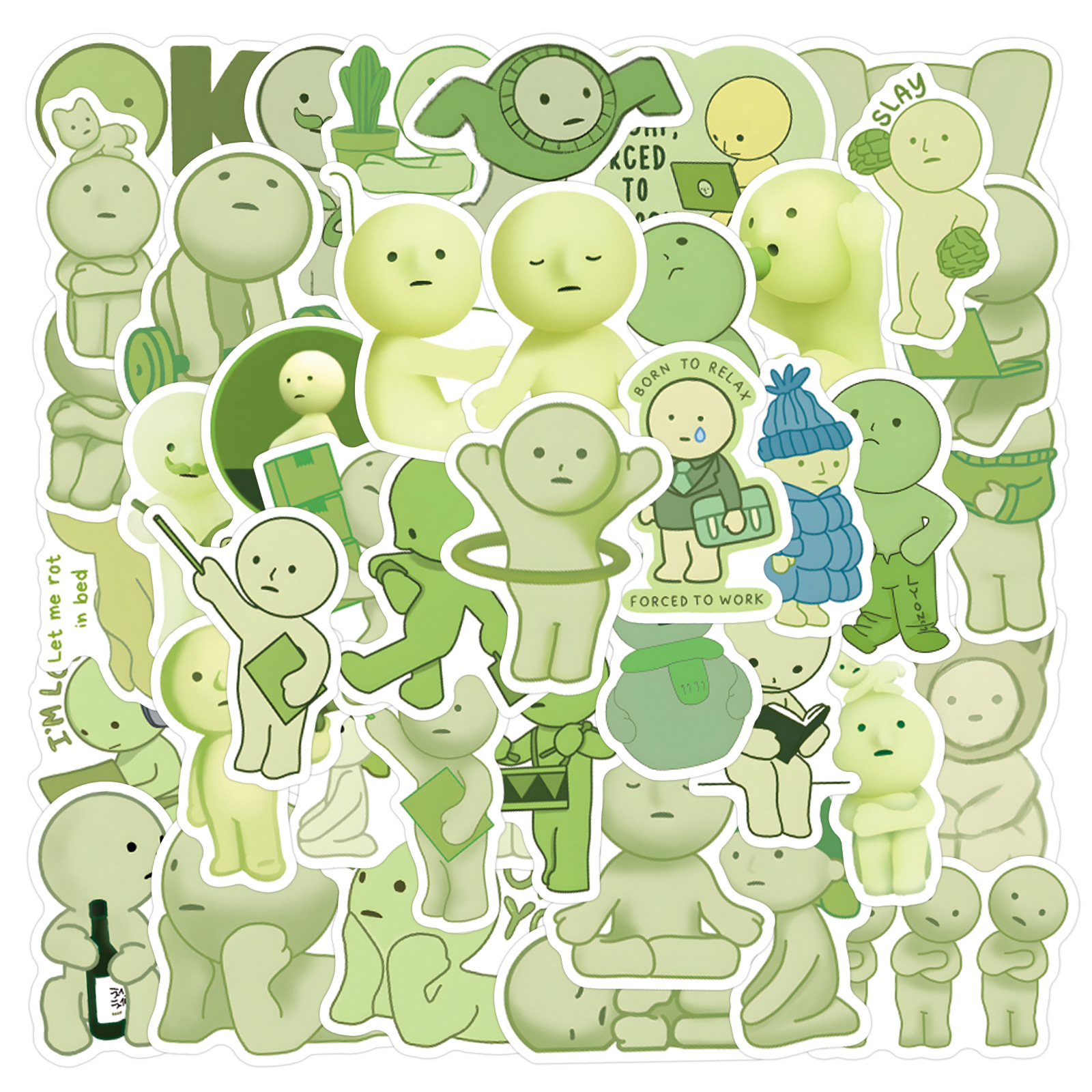 10/60PCS Cute Smiski Graffiti Stickers Funny Cartoon Green Little People Decals Notebook Suitcase Phone Graffiti Sticker Kid Toy