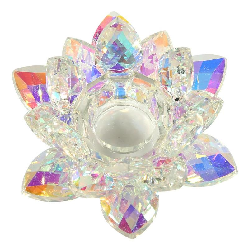 Suporte de vela de lótus transparente colorido cristal rack castiçal ornamento presente casa templo budista decoração