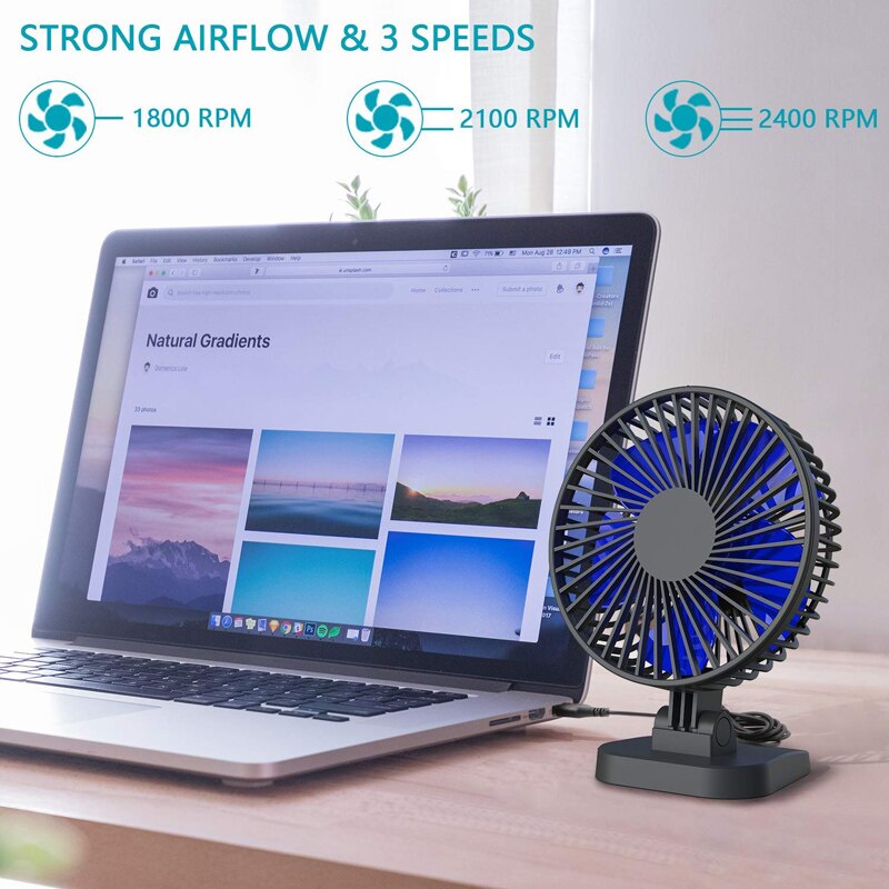 Usb Bureau Ventilator, Kleine Maar Machtige, Rustig Draagbare Ventilator Voor Desktop Kantoor Tafel, 40 ° Aanpassing Voor Betere Koeling, 3 Snelheden, Koord