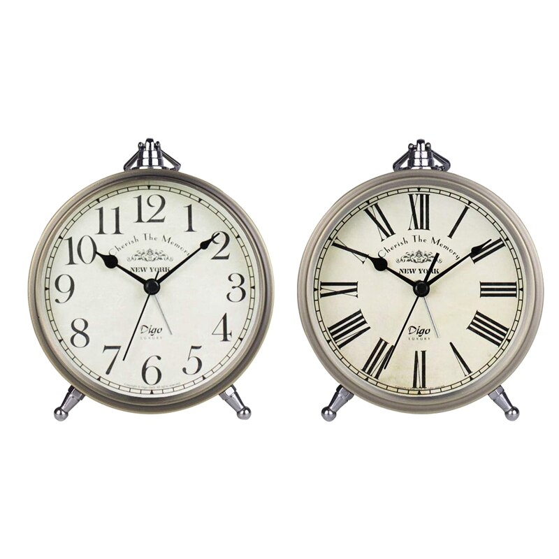 Digo Retro Alarm Clock Battery Silent Non-Ticking Metal Desk Quartz Roman Digital Table Clocks for Bedroom Kids
