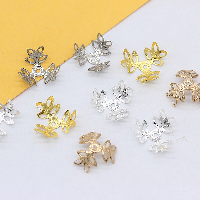 100P 16Mm Filigraan Bloem Metalen Kralen Spacer Kralen Kralen Cap End Caps Voor Parel Kralen Armband Ketting Sieraden maken Bevindingen