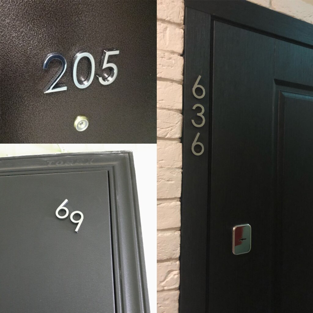 Klæbende blank 3d husnummer mærkat dørplade skilt udendørs postkasse lejlighed hotelværelse adresse nummer moderne boligindretning
