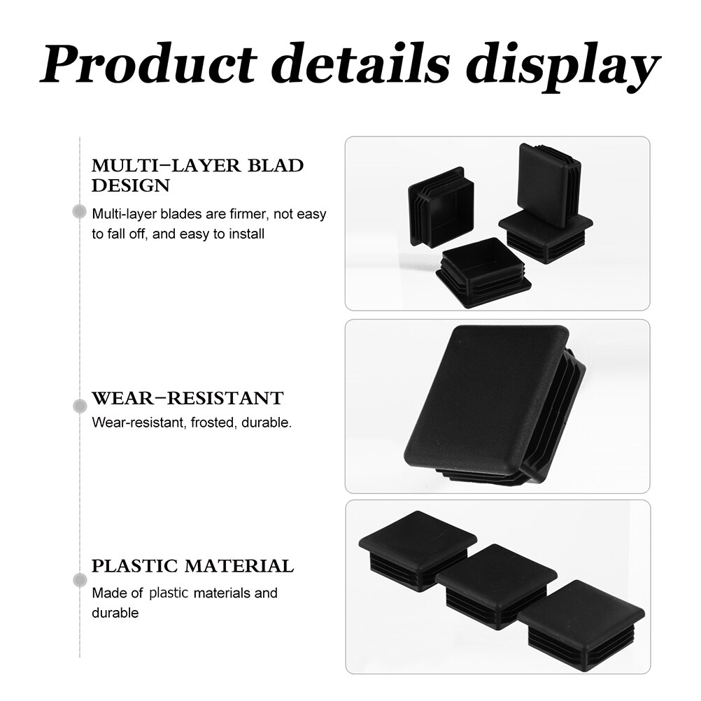 100pcs Square Plastic Cover Furniture Leg Plug Chair Leg Inserts for Metal Legs