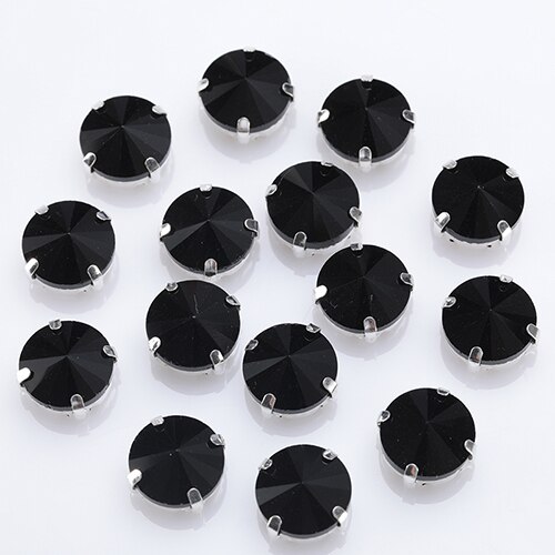 Piedras de cristal redondas brillantes para coser, piedras de vidrio para decoración de ropa, piedras de cristal sueltas con parte trasera plana y garra, 10  s062: Negro