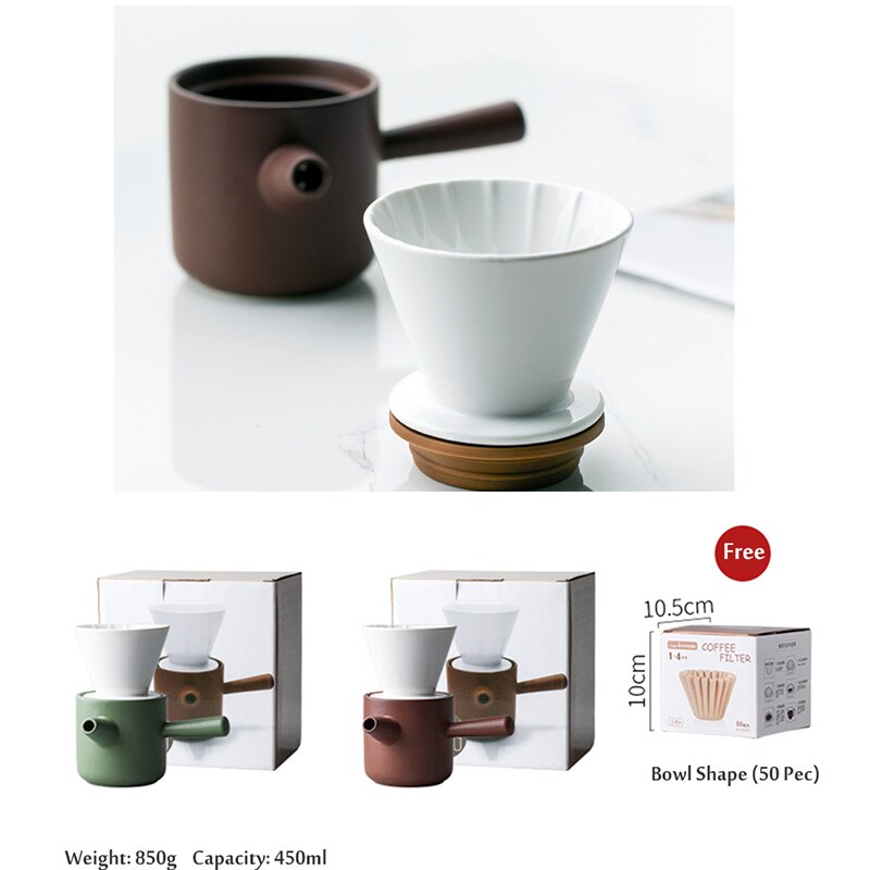 GURET-tasses à café en céramique | Lot de 1 papier gratuit, Portable V60 entonnoir, filtres goutte à goutte, cône 2 en 1 cafetière expresso café