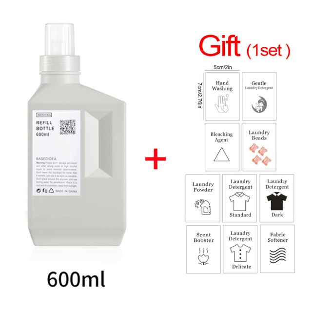 Vaskeflaske for baderom med etiketter vaskemiddel mykner blekemiddel oppbevaringsboks 1000ml tomme flasker med stor kapasitet: B-grå 600ml