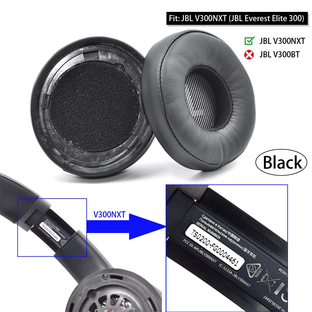 Defean Replacement V300 Ear pads for JBL V300BT (EVEREST 300) V300NXT (EVEREST ELITE 300) Headset Headphone: V300NXT BLACK PU