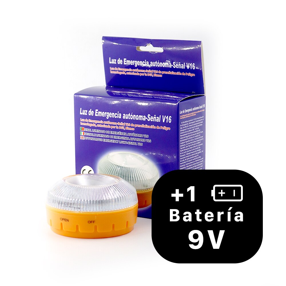 Luz/Luces de Emergencia V16, para el Coche, Moto, Camión, Imantada, Help-Flash, Luz para emergencias y Linterna, España: Luz + Batería
