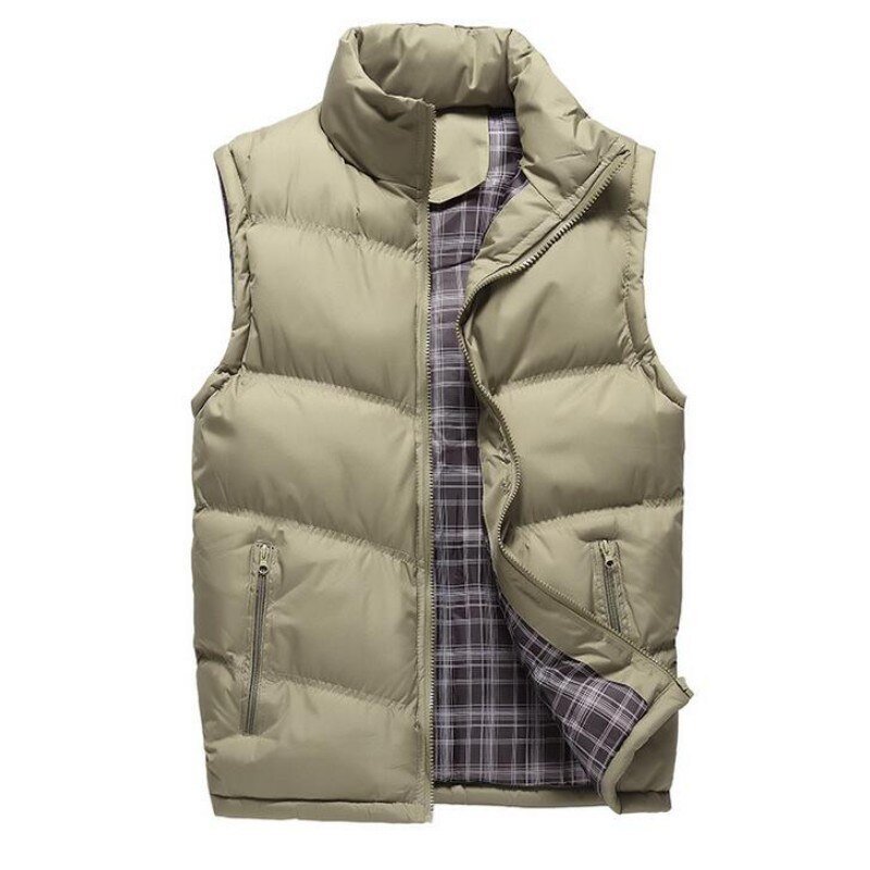 chaqueta para hombre chaleco sin mangas invierno primavera Casual abrigos masculinos de algodón acolchado para hombre chalecos con cremallera hombres espesar chaleco 4XL: Khaki / 4XL