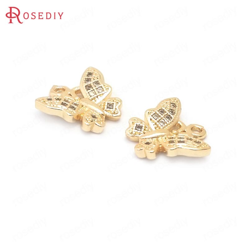 (38900)10PCS 24K Oro Champagne di Colore Ottone e Zircone Farfalla Pendenti E Ciondoli Pendenti Con Gemme E Perle Monili Che Fanno Forniture Accessori Fai Da Te