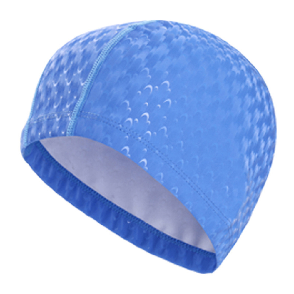 Revestimento do plutônio das mulheres dos homens nadar piscina boné brilhante pele de tubarão elástico chapéu de banho à prova dwaterproof água longo cabelo proteção da orelha para adultos: Azul