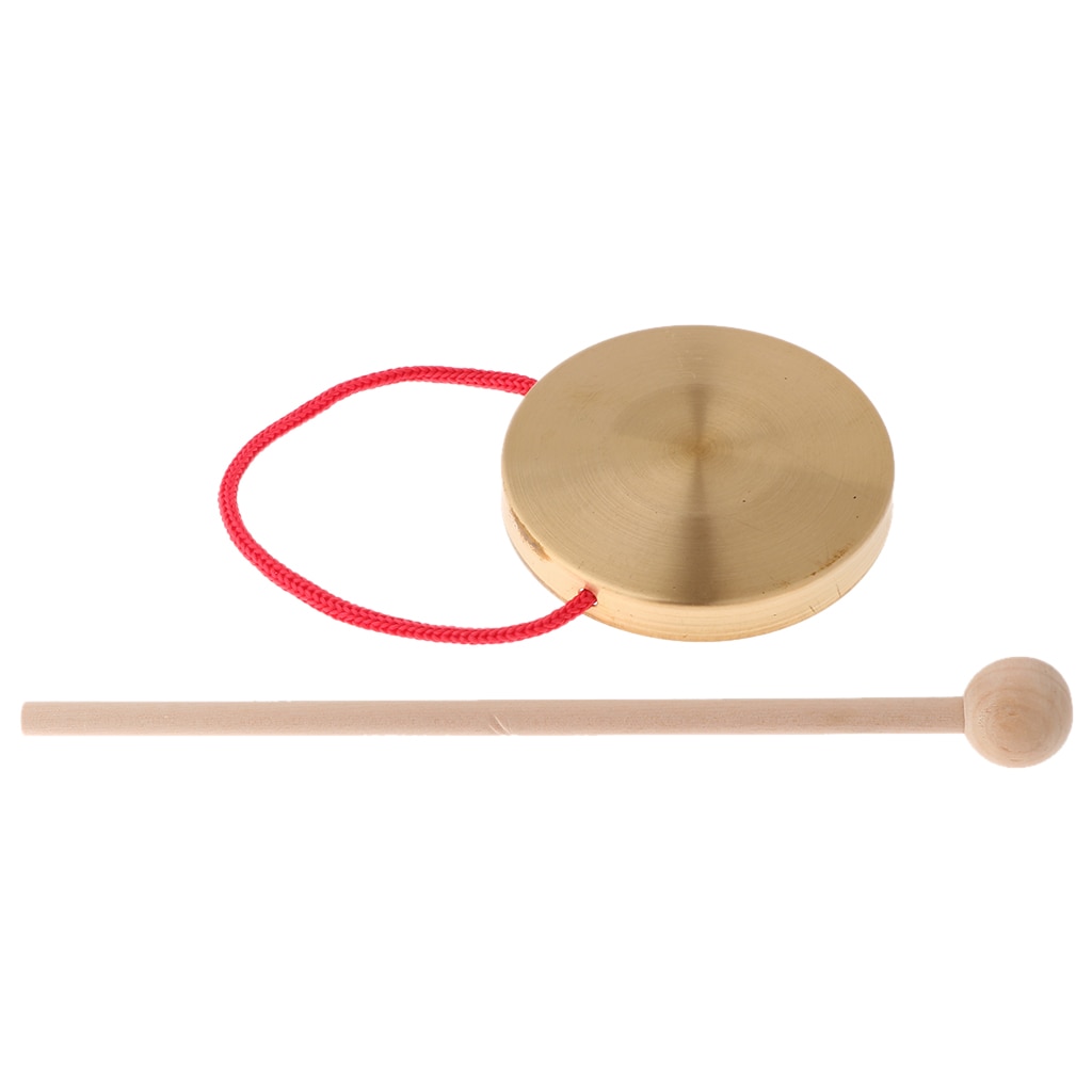 4 pulgadas de Metal Gong con palo de madera mano música platillos de percusión para juguetes de golpe del ritmo (10 cm)
