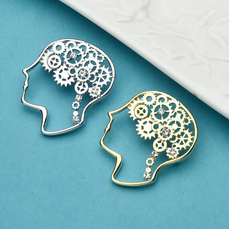 Wuli&baby Alloy Machine Brain Head Brooches For Women 2-color Figure Party Office Brooch Pins