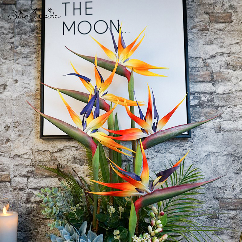 SunMade Luxury Large Bird of Paradise Artificial Flowers Living Room Decor Flower Arrangement DIY Wedding Flores Fall Decoration
