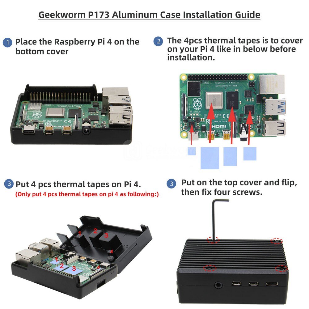 Raspberry  pi 4 model b kraftig aluminiumslegering passiv køling varmeafledning metalkasse kun til hindbær  pi 4b/pi 4b