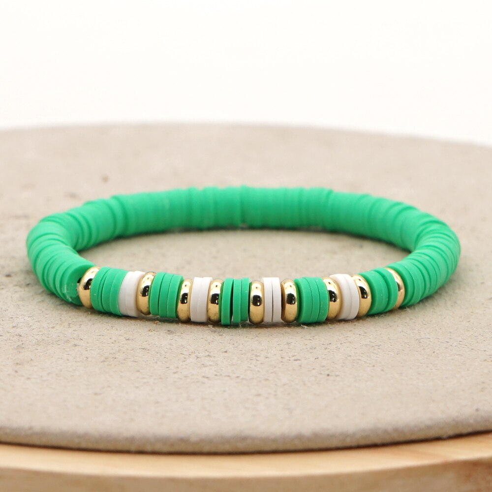 Go2Boho Bracelets Women Bracelet Polymer Clay Disc Heishi Beads Summer Beach Gold Color Beaded Jewelry