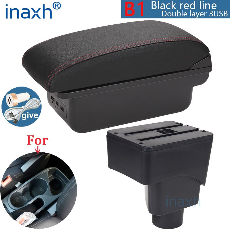 Accoudoir pour FORD EcoSport, pièces de rénovation, boîte de rangement intérieure 3USB, installation Simple, accoudoir de voiture: B1 Black red 3USB
