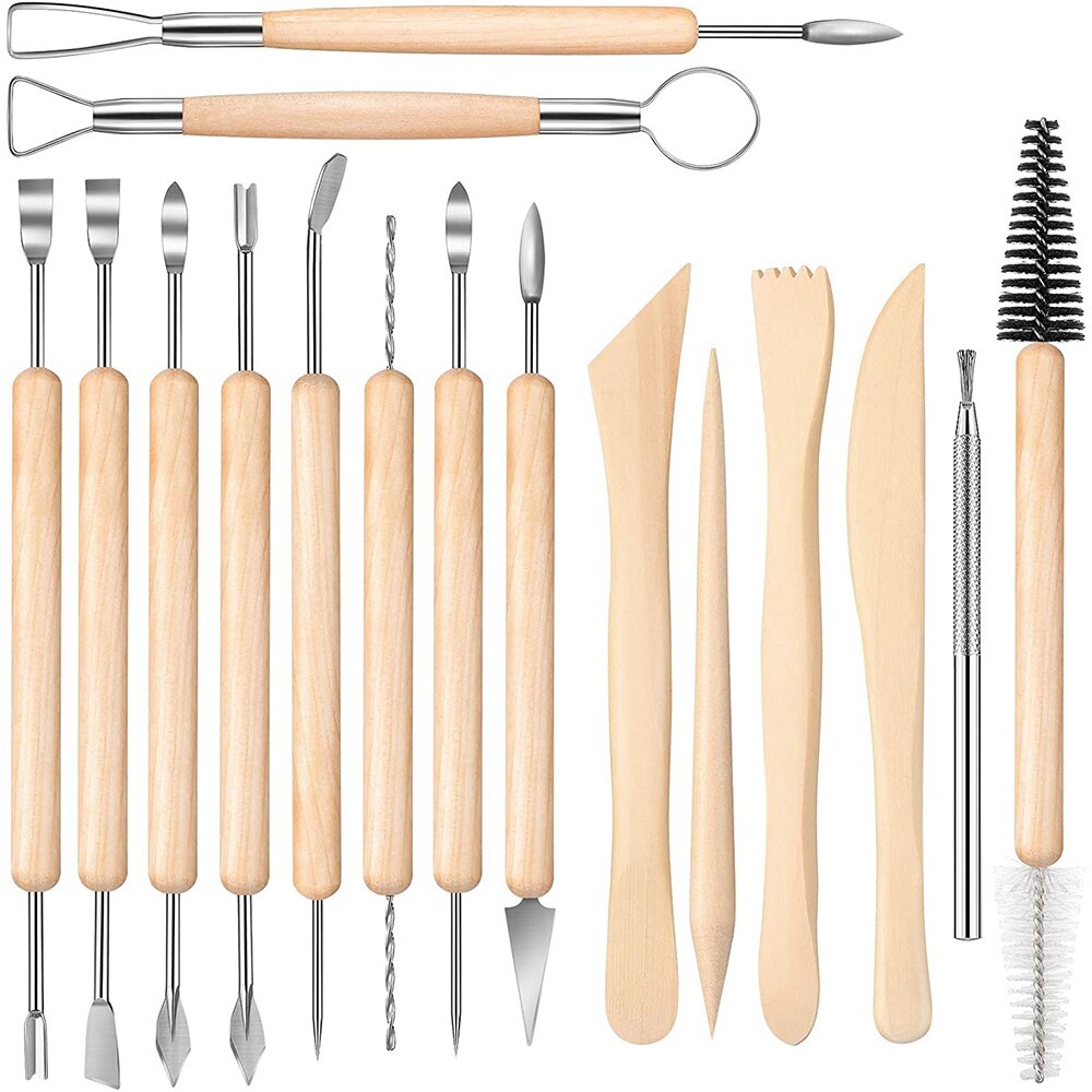 16 Pieces Wooden Handle Clay Pottery Sculpting Tools Polymer Clay Sculpting Tools Set DIY Ceramic Tools: Default Title