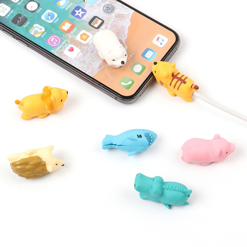 1pc Cute Animal Bite USB Cable Protector Desktop Organizer Kawaii Stationery Home Office Supplies Desk Accessories