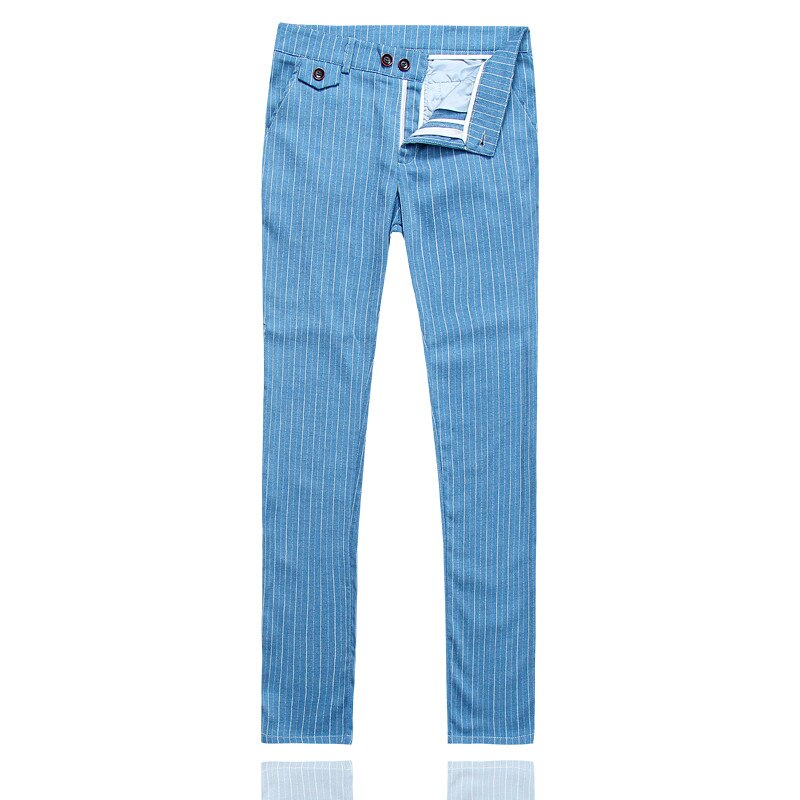 Blå stripete dressbukser herre business bryllupsbukser slim pantalon hombre plus size s -5xl herrebukse