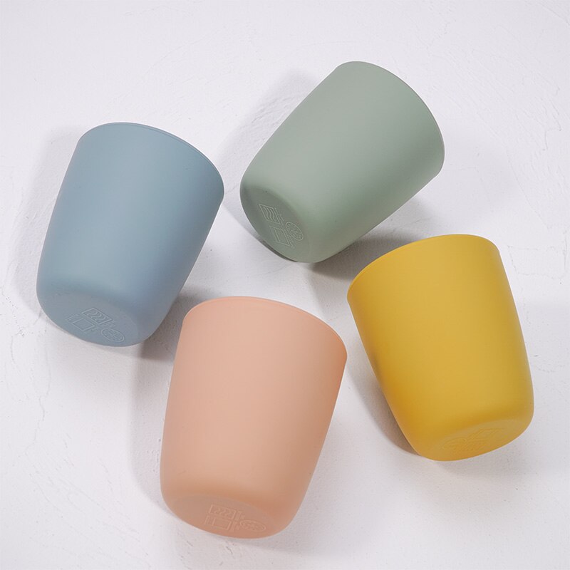 Taza de agua para bebé, vaso portátil de silicona para alimentación infantil, de grado alimenticio, Color sólido