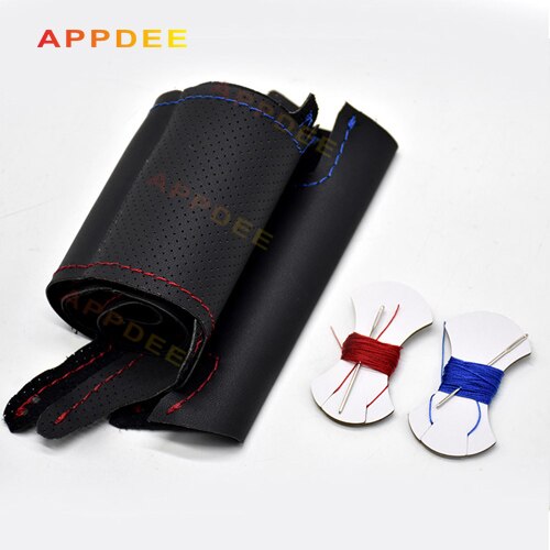 Håndsying av sortere kunstskinn rattdeksler til hyundai  ix35: Blå og rød tråd