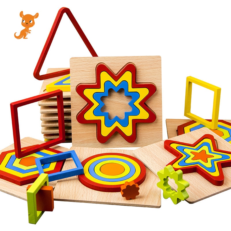 DIY 3D Wooden Puzzle Geometric Shape Jigsaw Intelligence Develop Montessori Educational Toys For Children Kids Baby