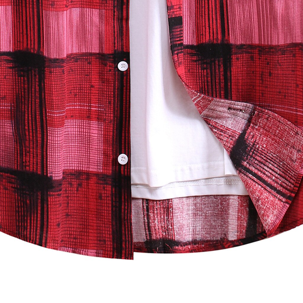 Casual camisa masculina camisa de manga comprida camisa de lapela de impressão xadrez camisa de manga comprida masculina marca baggy camisa casual chemise homme