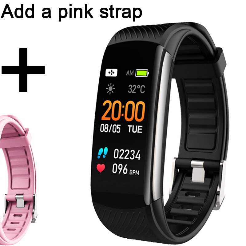 C6S Smart Fitness Bracelet Men Women Heart Rate Monitor Smart Band Fitness Tracker Watch WhatsApp Reminder Smart Bracelet Watch: Add pink strap