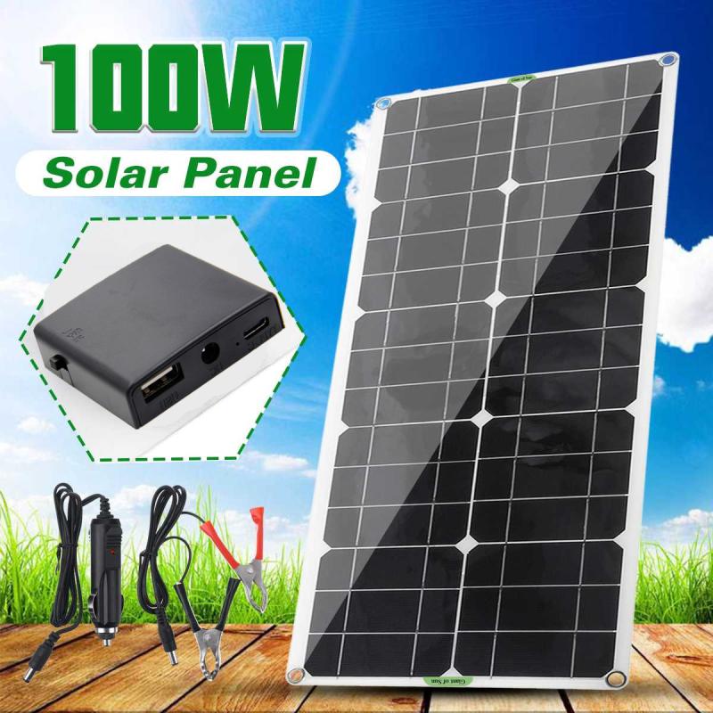 Zonnepaneel 100W 18V Dual Usb Zonnepaneel Battery Charger Controller Camping Wandelen Monokristallijne Zonnecel Boot auto Thuis